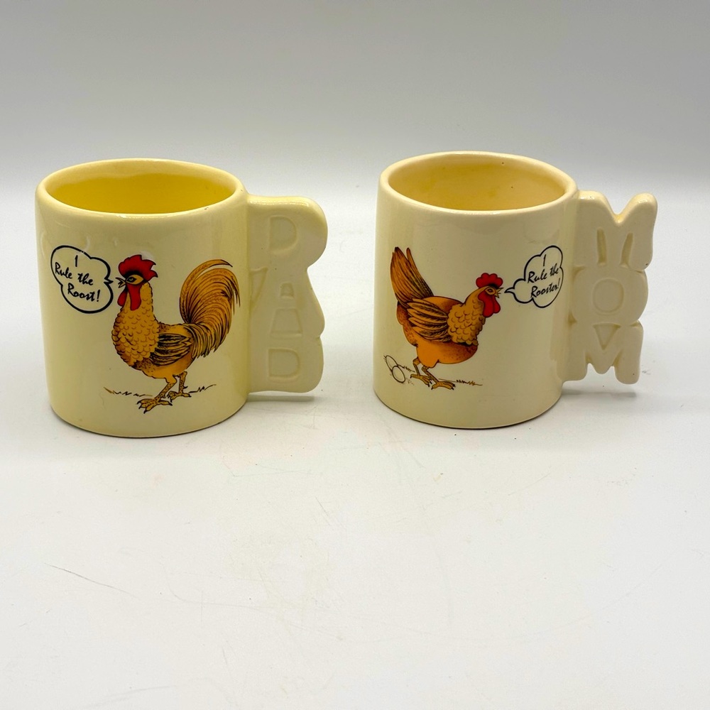 Vintage Mon & Dad I Rule the Roost/ I Rule the Rooster Mugs Set